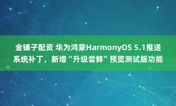 金铺子配资 华为鸿蒙HarmonyOS 5.1推送系统补丁，新增“升级尝鲜”预览测试版功能